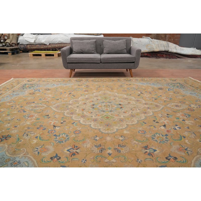 Hand Knotted Oriental 100% Wool Carpet Traditional Floral Oranges & Rust Tabriz Area Rug - 12' 9'' X 9' 9''