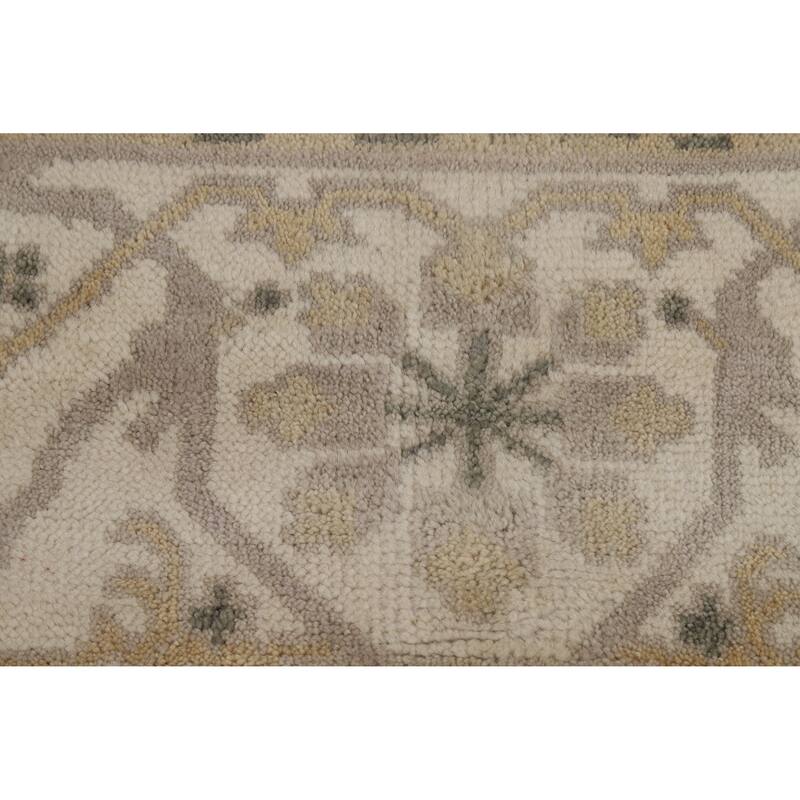 Earth Tone Oushak Indian Area Rug Handmade Beige Wool Carpet - 8'11" x 11'10"