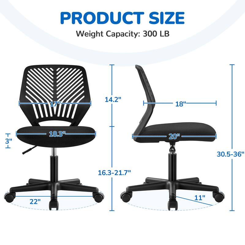 Yaheetech Adjustable Armless Office Chair Swivel Computer Study Chair