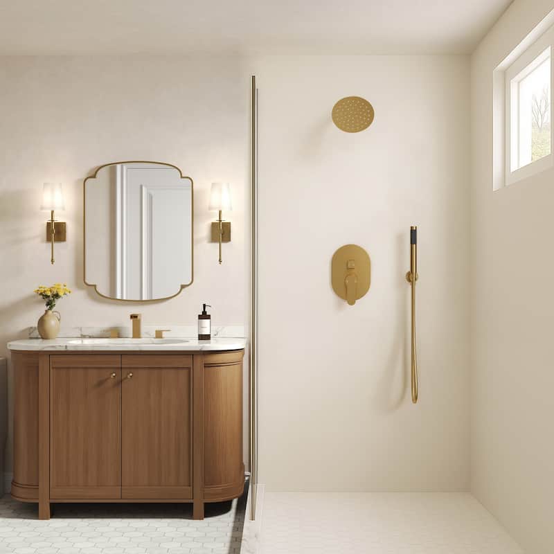 GRANDJOY Dual Shower Kit with Round Rainfall Head and Hand Shower, Lever Control Valve