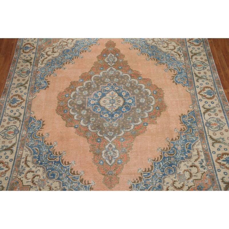 Hand Knotted Oriental 100% Wool Carpet Traditional Medallion Coral Tabriz Area Rug - 11' 7'' X 9' 9''