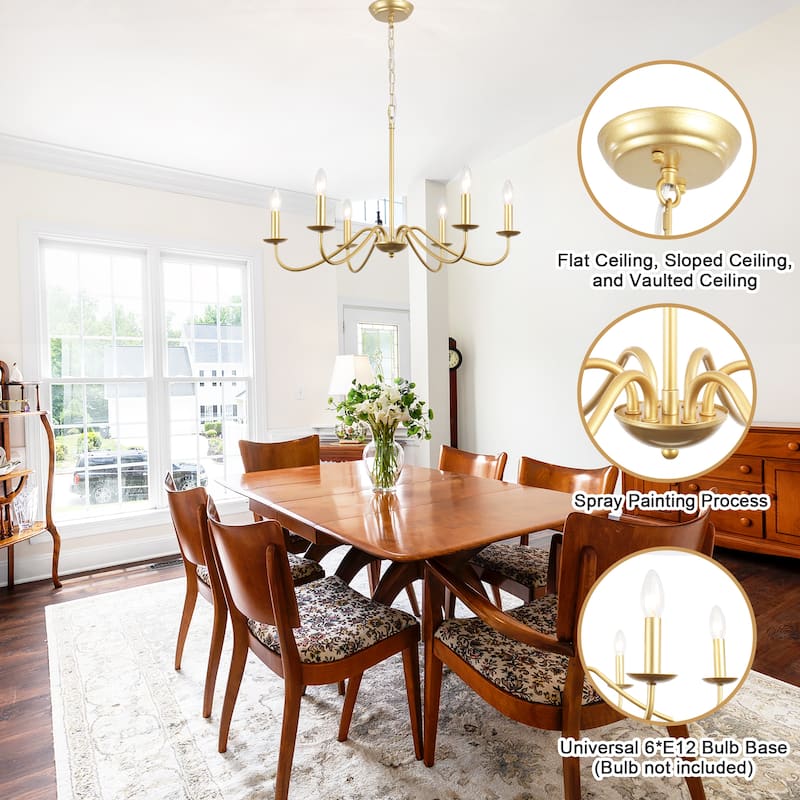 6-Light Rustic Farmhouse Simple Candle Chandelier for Bedroom, Kitchen, Living Room and Foyer