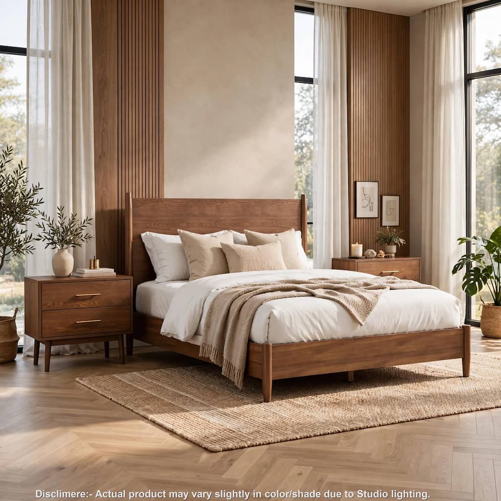 3pc King Bedroom Set, Walnut Brown, Nickel Wood, 2 Nightstands