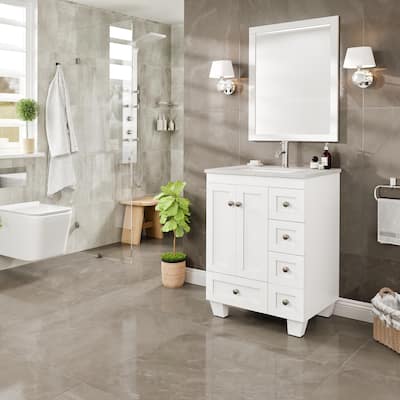 Eviva Happy 24"W x 18"D White Bathroom Vanity with White Carrara Quartz Vanity Top and Rectangular Undermount Sink - N/A