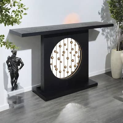 56'' MDF Console Table with Gold Accent and Circular Cutout Design for Hallway