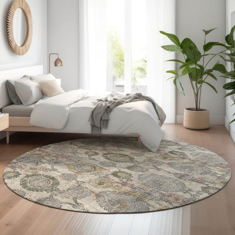 Premium Washable Super Soft Traditional Olivia Mayfield Rug - Beige - 8' x 8' - Round
