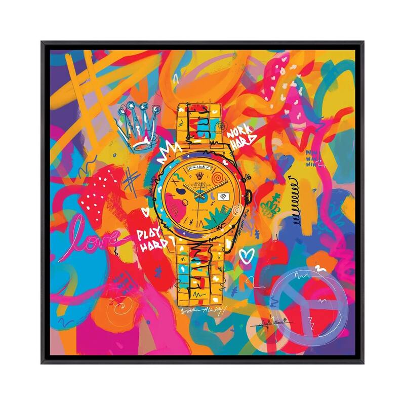 iCanvas "Rolex Friday - Hustle Hard (Square)" by NUWARHOL Framed - Ebony - 37x37