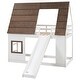 preview thumbnail 18 of 17, Twin Over Twin Wood House Bunk Bed with Roof, Ladder and Slide