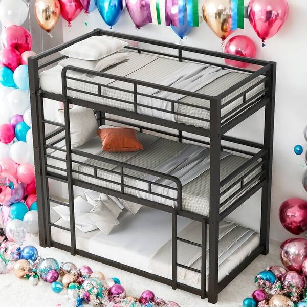 slide 2 of 20, Kids and Baby Twin Size Triple Bunk Bed with Strong Construction and Metal Slats