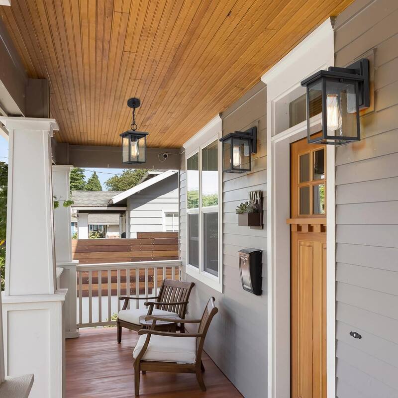 Modern Farmhouse Black 1-Light Outdoor Wall Sconce Glass Patio Lantern