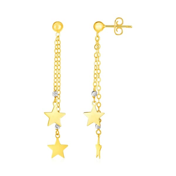 14k Two Tone Gold Drop Earrings With Polished Stars Free 14k Two Tone Gold Drop Earrings
