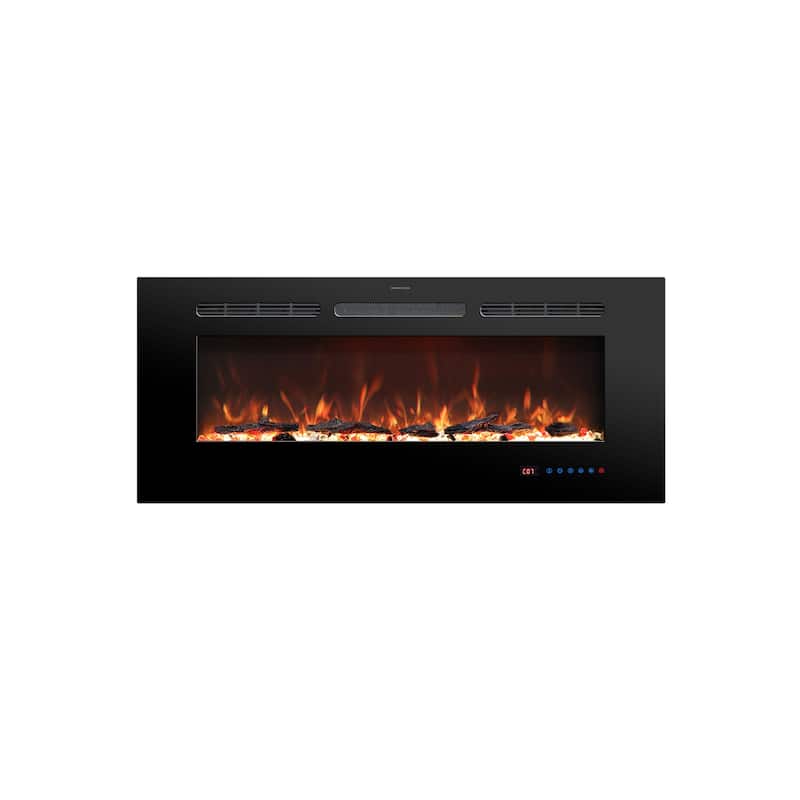50" Modern Wall Mounted Insert Electric Fireplace Heaters with Logs and Remote, 13 Adjustable Flame Color