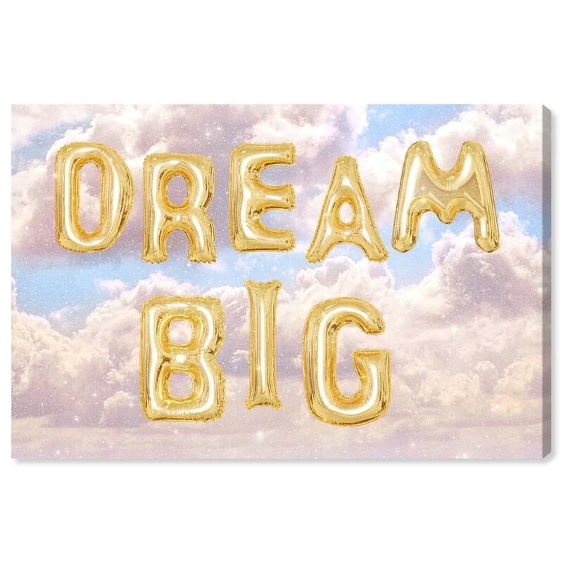 Wynwood Studio Canvas Typography and Quotes Dream Big Balloon Gold and Metallic Gold Glam Wall Art Canvas Print