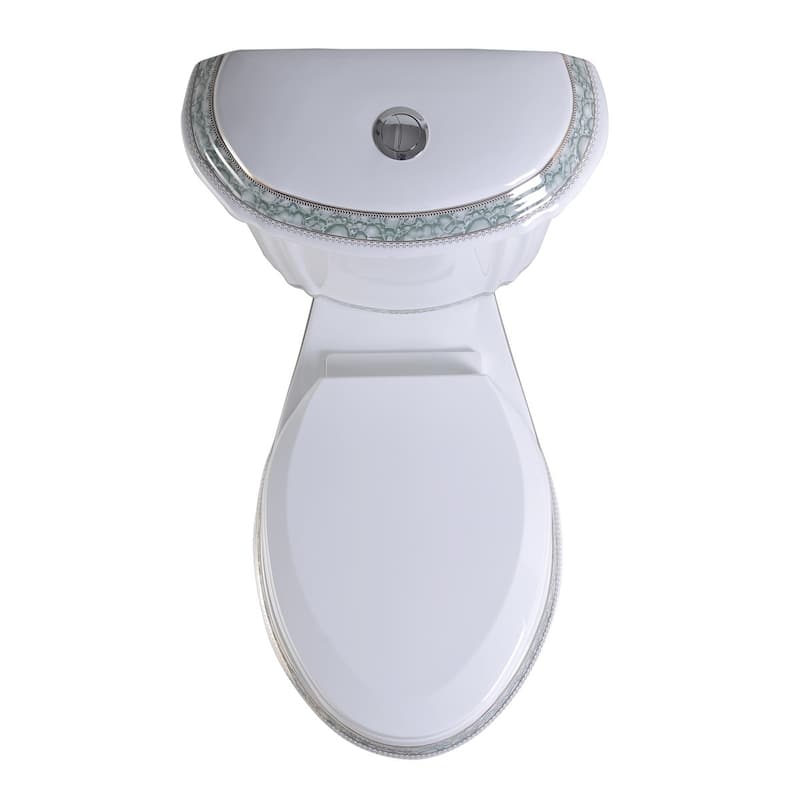India Reserve Green and Gold Accent Two Piece Toilet Elongated with 0.8 GPF/1.6 GPF WaterSense Dual Flush