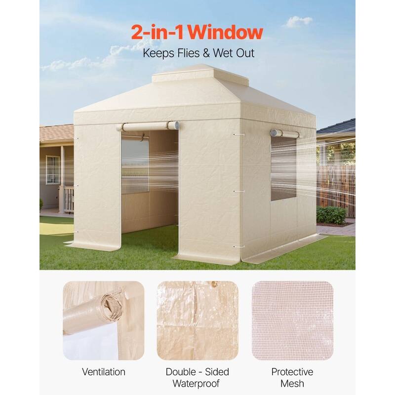 10x10 ft Outdoor Gazebo Cover Double Roof Waterproof PE Tarp with Windows and Door