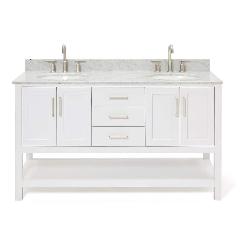 Ariel S061DCW2OVO Magnolia 60" Free Standing Double Basin Vanity Set - White / Carrara White Top - Painted