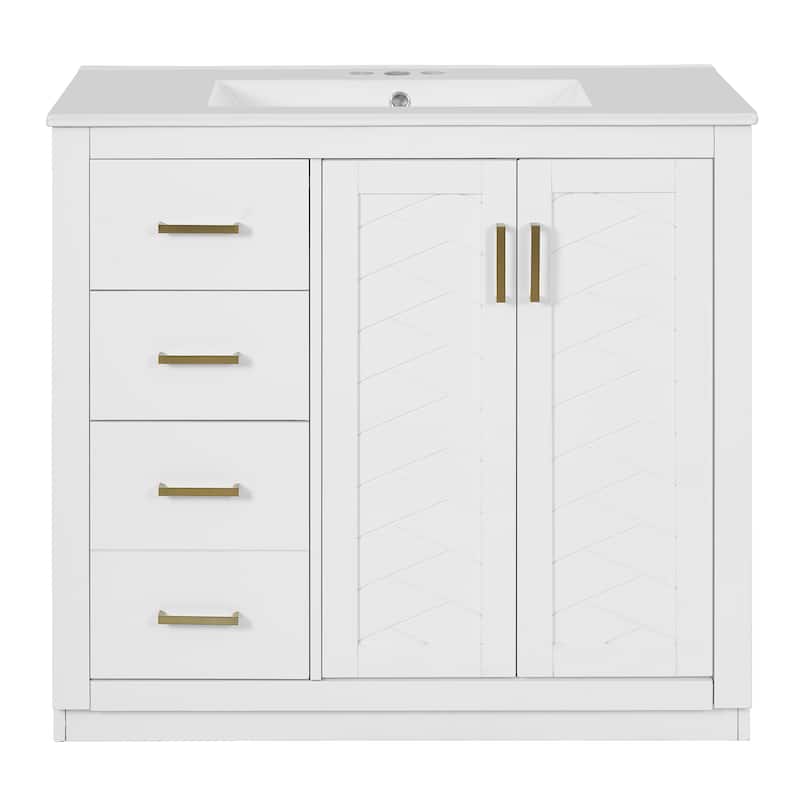 GDFStudio - Carrington Modern Freestanding Double Bathroom Vanity Set with Ceramic Sinks, Drawers & Soft Closing Doors - 72'W