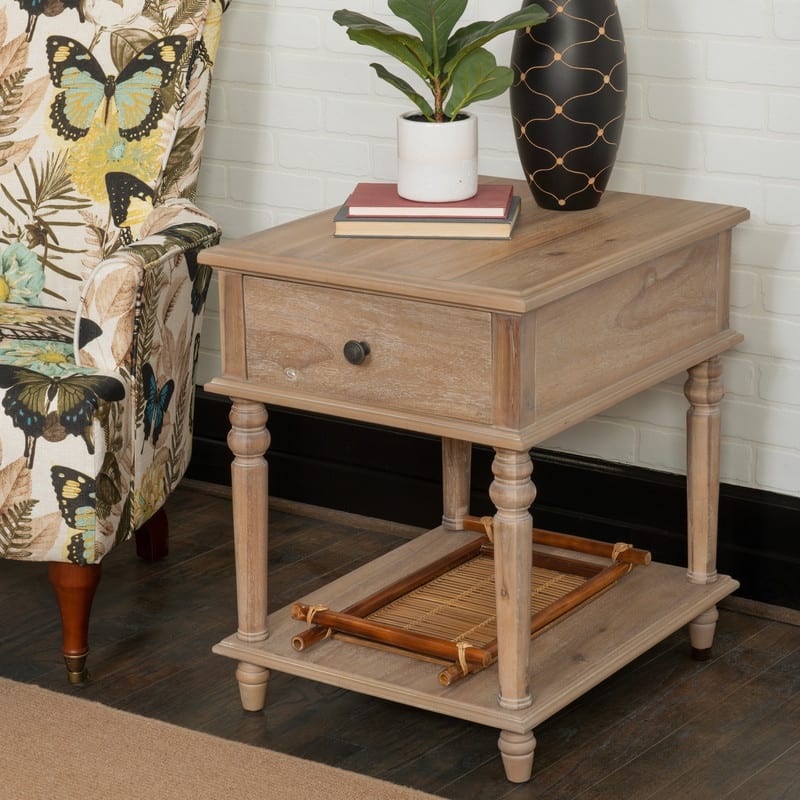 Linon Jowin Classic Wood Side Table with Storage