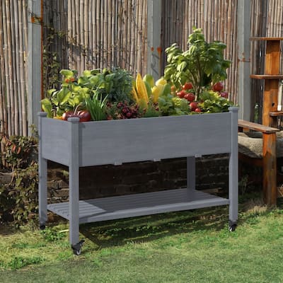 VEIKOUS Wood Raised Garden Bed Planter Box with Four Wheels and Legs, 46.8''W x 22.4''D x 33''H