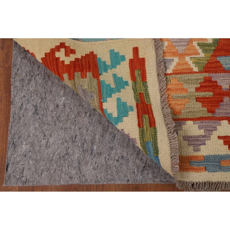 Hand Woven Oriental 100% Wool Carpet Southwestern All-Over Oranges & Rust Kilim Area Rug - 9' 10'' X 6' 5''