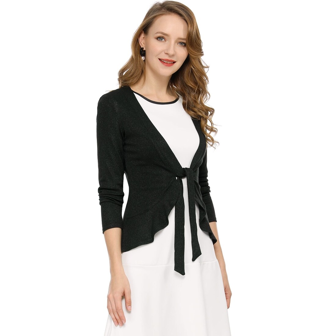 black cardigan tie front