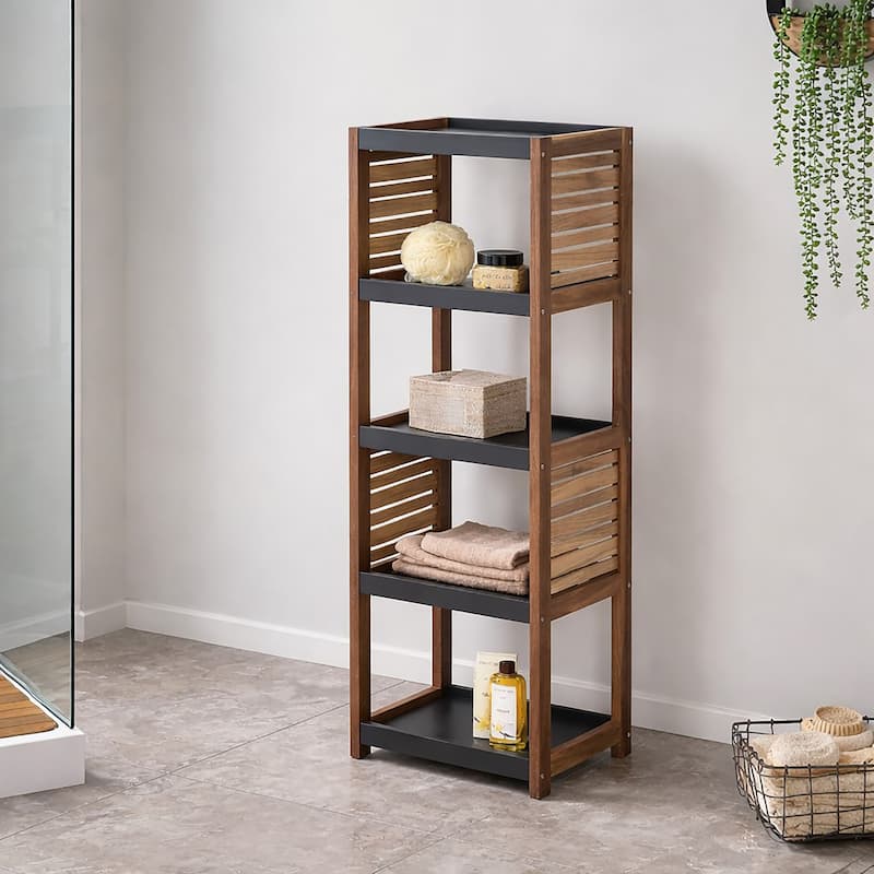 Open-Shelf Storage Unit with Vented Design, Brown and Gray - Elements Collection - 42 3/4"Hx14.5"Lx11 3/4"W