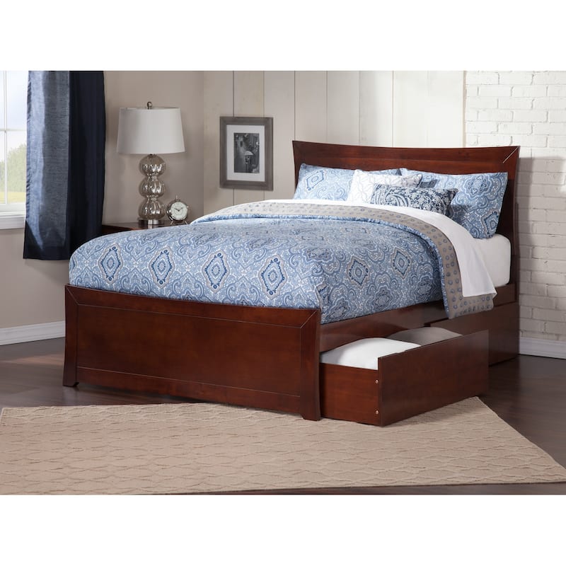 Modern Platform Bed with Drawers - Stylish Bedroom Storage Solution, 82" Walnut Finish