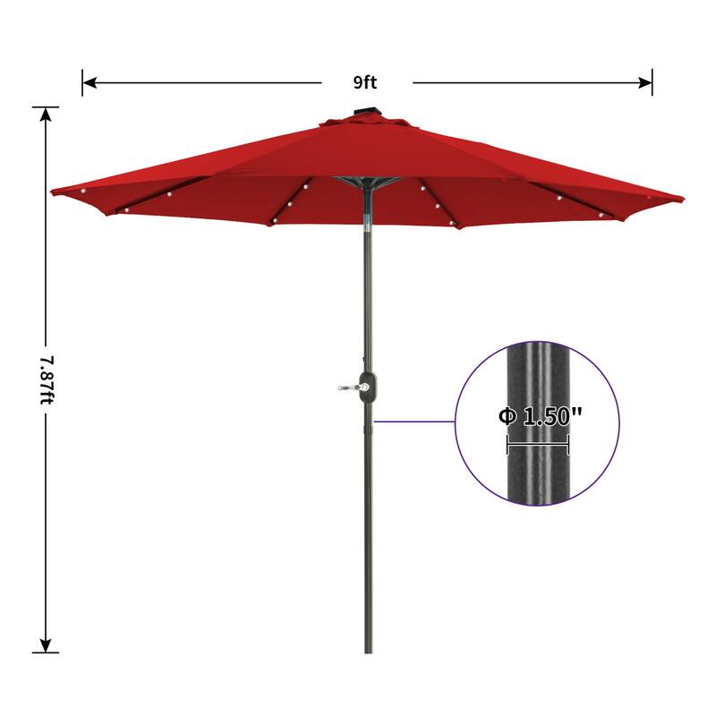 9Ft Patio Market Umbrella with 32 LED Round Solar