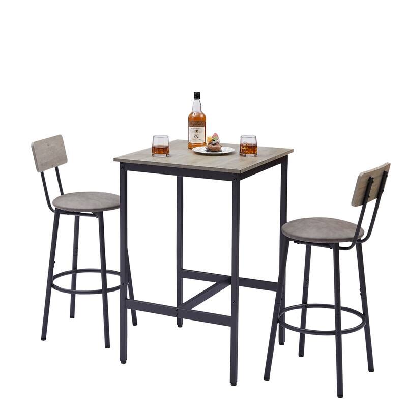 Industrial 2-Stool Bar Table Set, Space-Saving Counter Height Table with PU Cushioned Stools