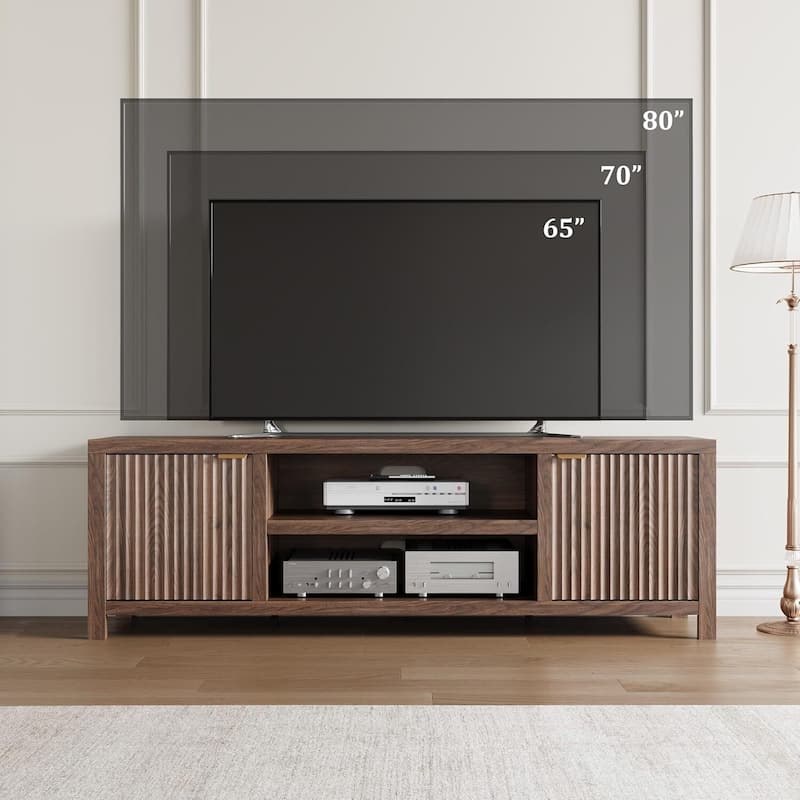 Fluted TV Stand for 80 inch TV, Entertainment Center with Adjustable Shelves - N/A