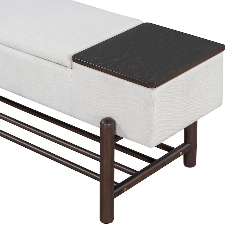 Farmhouse Upholstered Storage Bench with Hidden Compartment, Modern Entryway Bench for Living Room, Entryway, and Hallways