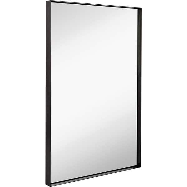 Contemporary Brushed Metal Wall Mirror Glass Panel Bronze Framed Top