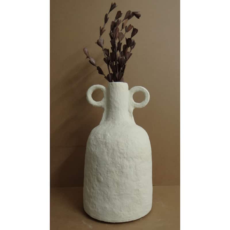 Paper Mache Vase Dia 22" Off-White - Off-White