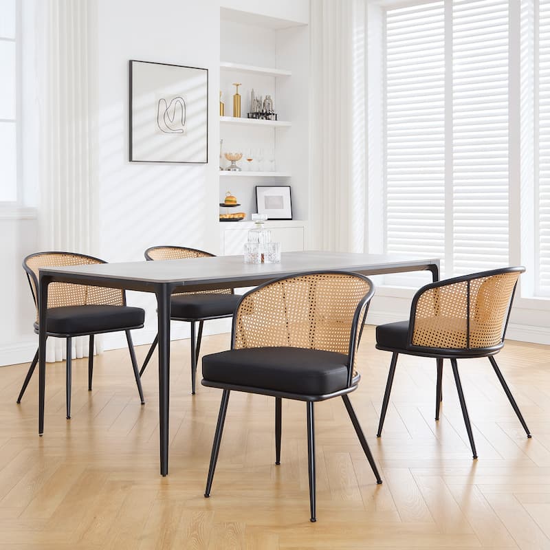 Upholstered Rattan Dining Chairs with Metal Legs Set of 2/4 - 29.92"H x 20.5"W x 23.03"D