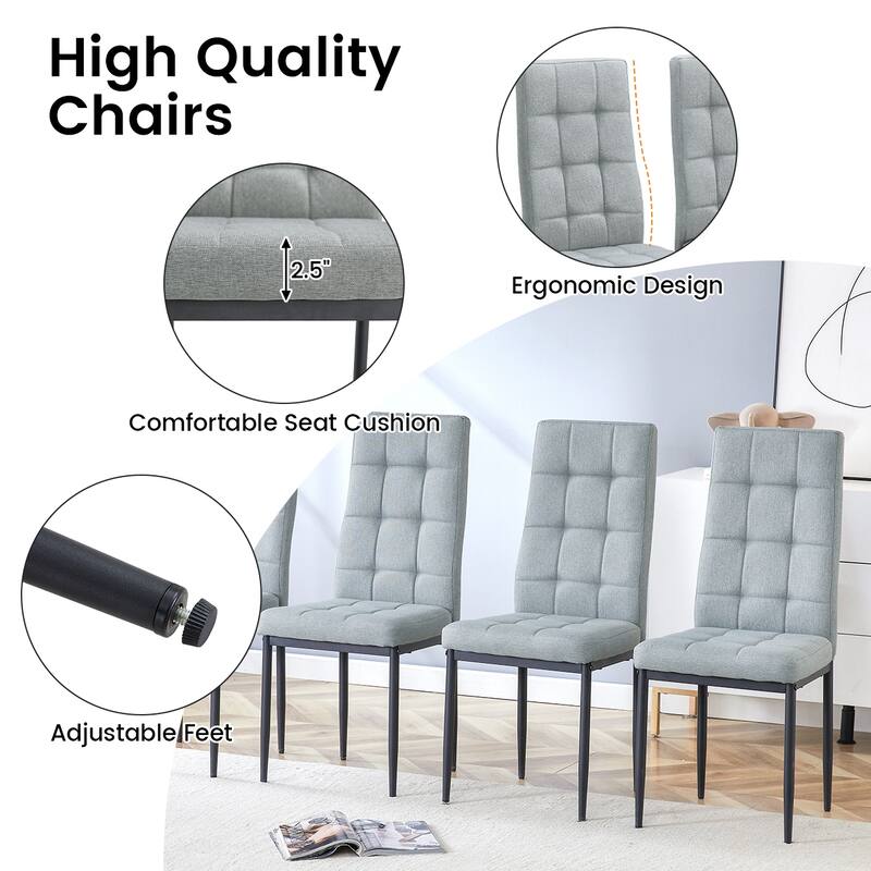 Modern Linen Tufted Dining Chairs Fabric Dining Chairs with Upholstered Seats, for Dining Rooms, Set of 4