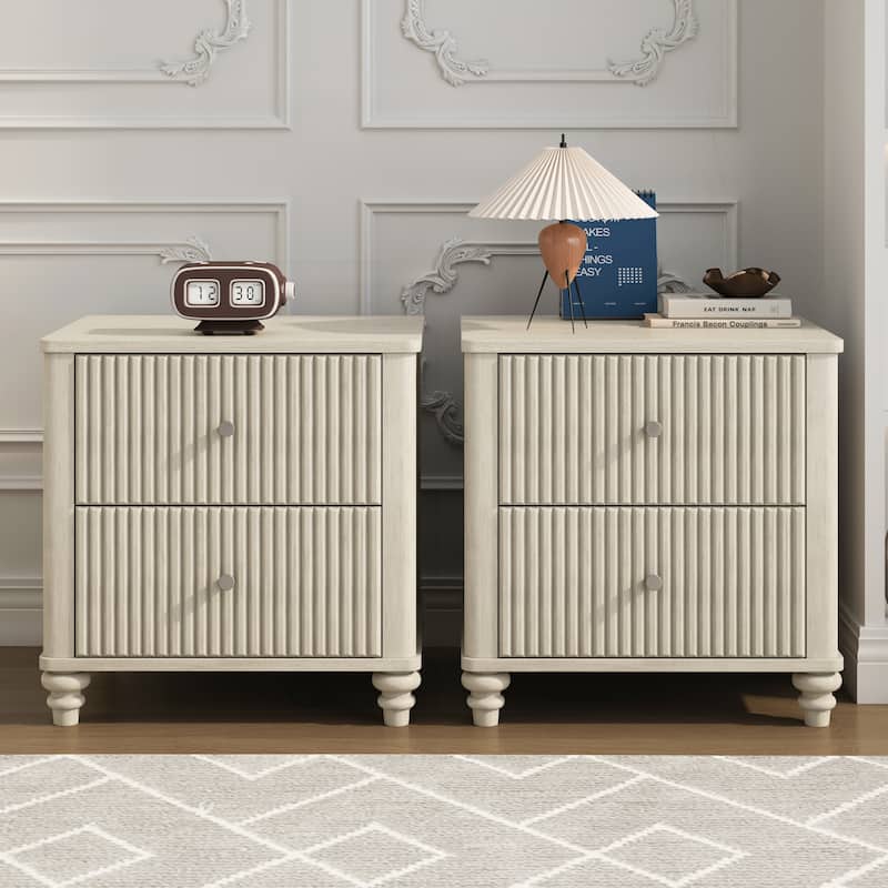 Fluted Nightstand 2-Piece Set - Beige