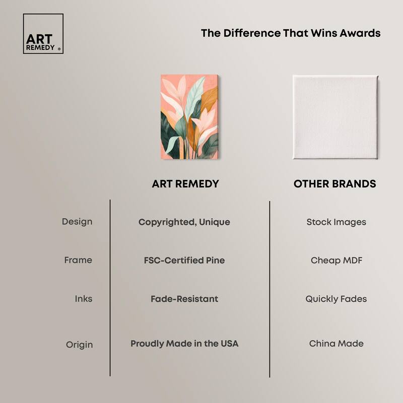 Peach and Palm Canvas by Art Remedy, Gallery Wrapped
