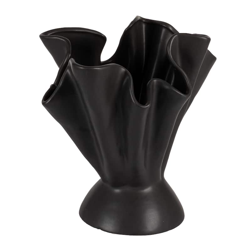 Stoneware Ruffled Vase - Matte Black