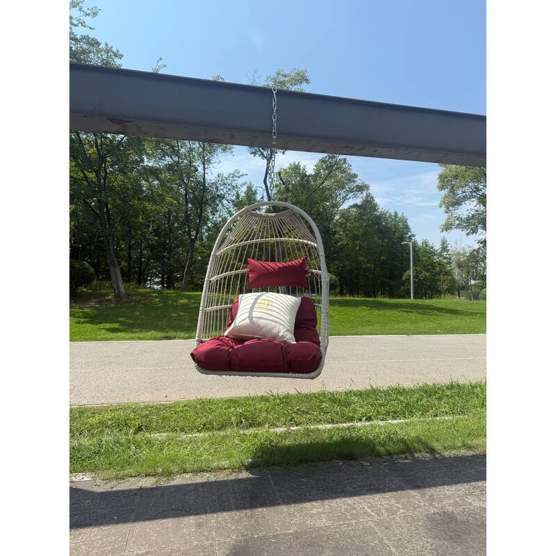 Hanging Chair PE Hanging Chair with Stainless Steel Suspension kit, Outdoor Garden Rattan Egg Swing Chair with Cushion
