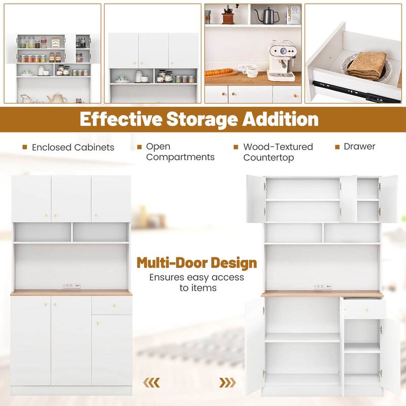 Pantry Cabinet Anti-dumping USB Port w/ Socket Adjustable White