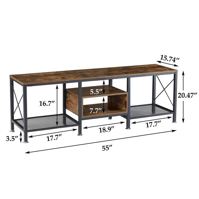 VECELO Large TV Console and TV Cabinet Industrial Entertainment Center for TVs up to 77, TV Stand