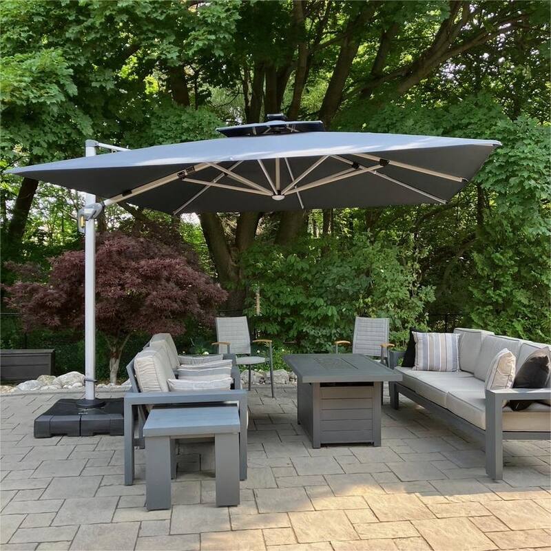 PURPLE LEAF 9 ft Double Top LED Square Patio Cantilever Umbrella