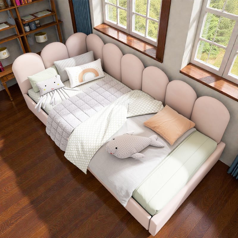 Twin Upholstered Daybed with Hydraulic Storage, Velvet Ottoman Sofa Bed with Metal Slatted Frame for Small Spaces - Pink - Twin