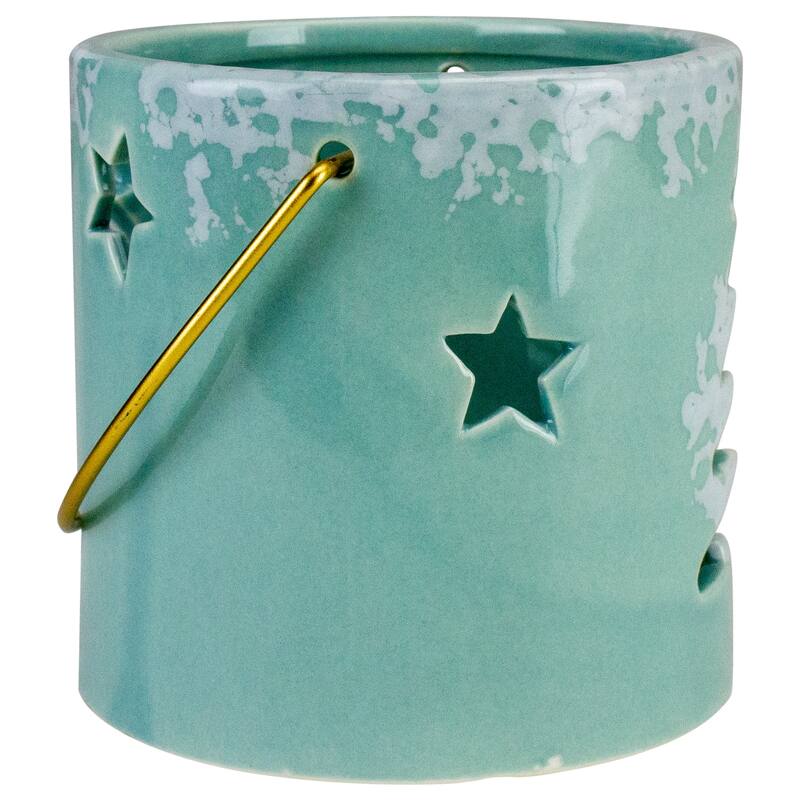 Christmas Tree and Star Cut Out Tea Light Candle Holder - 3.75" - Green