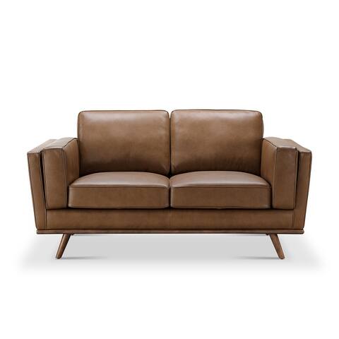 Abbyson Taverly Mid Century Top Grain Leather Loveseat
