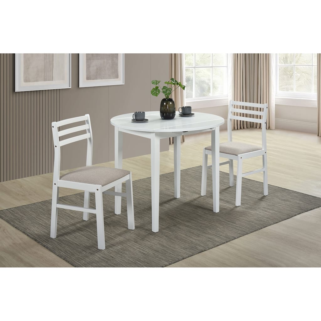 Bucknell 3-piece Round Drop Leaf Dining Table Set White