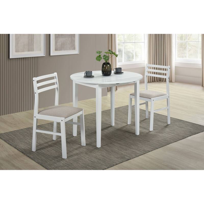 Bucknell 3-piece Round Drop Leaf Dining Table Set White