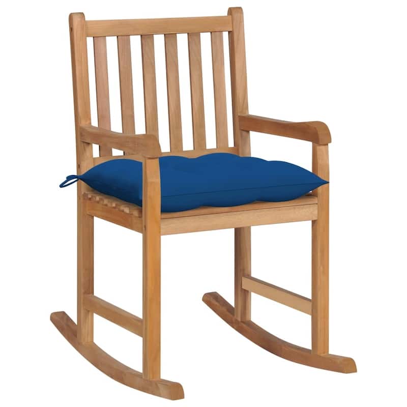 vidaXL Rocking Chair with Blue Cushion Solid Teak Wood - 22.8" x 36.4" x 41.7"