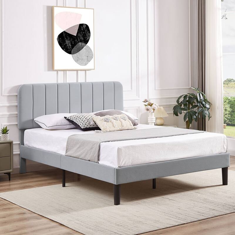 Javlergo Upholstered Bed Frames with Height-adjustable Headboard
