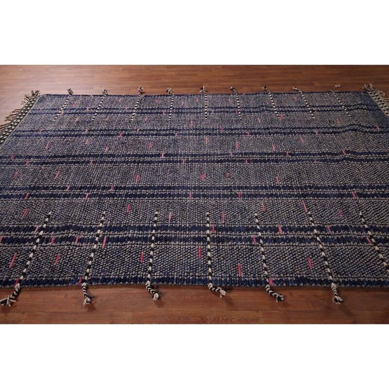 Navy Blue Moroccan Oriental Area Rug Handmade Wool Carpet - 5'11"x 9'10"